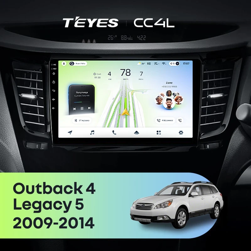 Штатная магнитола Teyes CC4L 4/64 Subaru Outback 4 BR (2009-2014) Правый руль