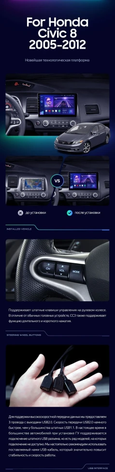 Штатная магнитола Teyes CC3 2K 4/64 Honda Civic 8 FK FN FD (2005-2012)