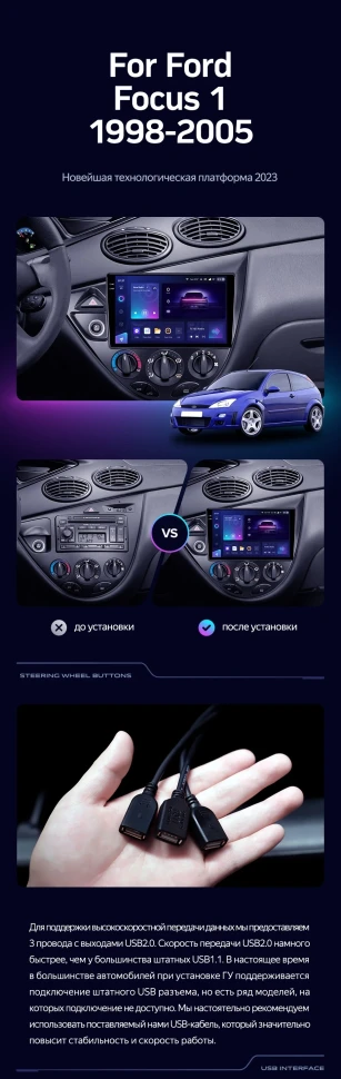 Штатная магнитола Teyes CC3 2K 360 6/128 Ford Focus 1 (1998-2005)