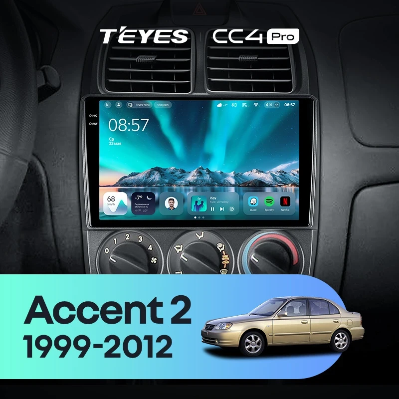 Штатная магнитола Teyes CC4 Pro 12/256 Hyundai Accent II LC2 (1999-2012) F2
