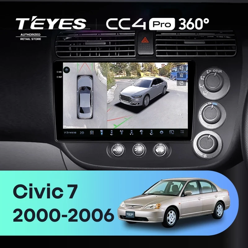 Штатная магнитола Teyes CC4 Pro 360 8/128 Honda Civic 7 (2000-2006) F3 Правый руль