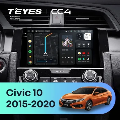 Штатная магнитола Teyes CC4 6/64 Honda Civic 10 FC FK (2015-2020)