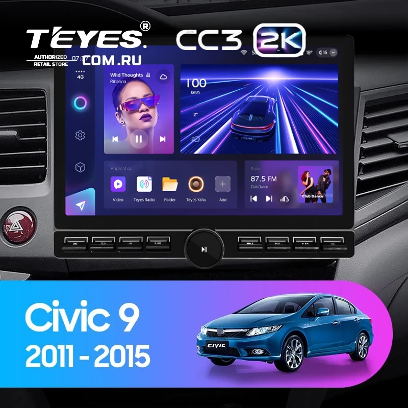Штатная магнитола Teyes CC3 2K 6/128 Honda Civic 9 FB FK FD (2011-2015) (13" с кнопками)