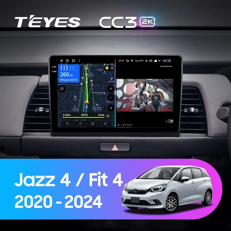 Штатная магнитола Teyes CC3 2K 360 6/128 Honda Fit 4 (2020-2024) Тип-A Правый руль