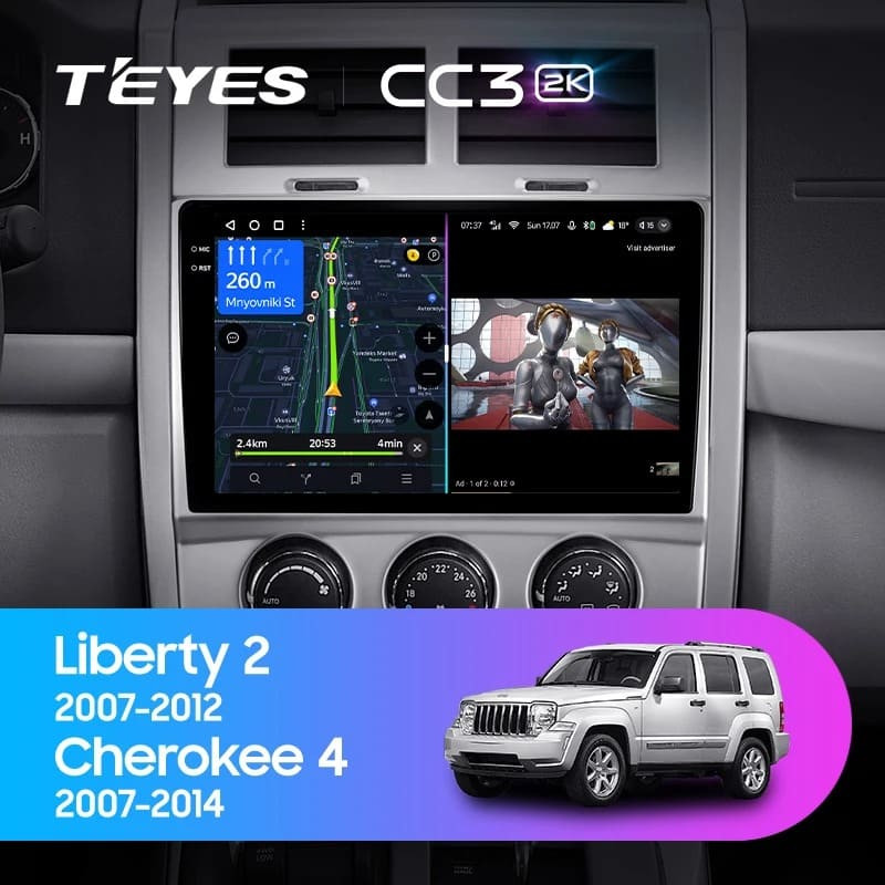 Штатная магнитола Teyes CC3 2K 360 6/128 Cherokee 4 KK (2007-2014)
