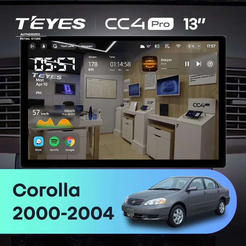 Штатная магнитола Teyes CC4 Pro 8/128 Toyota Corolla E130 E120 (2000-2004) (13")