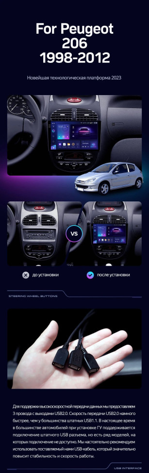 Штатная магнитола Teyes CC3 2K 4/32 Peugeot 206 (1998-2012) F1