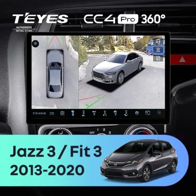 Штатная магнитола Teyes CC4 Pro 360 12/256 Honda Jazz 3 (2015-2020) Тип-B Правый руль (13")