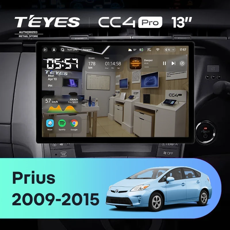 Штатная магнитола Teyes CC4 Pro 12/256 Toyota Prius 3 XW30 (2009-2015) F2 Правый руль (13")