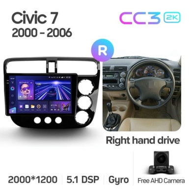 Штатная магнитола Teyes CC3 2K 4/32 Honda Civic 7 (2000-2006) F2 Правый руль