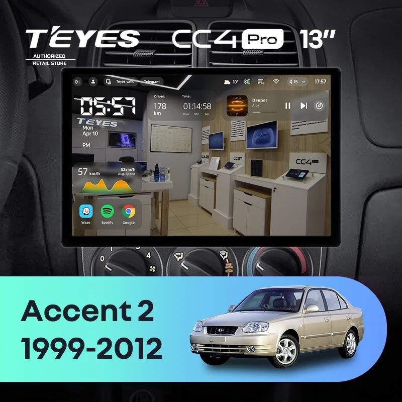 Штатная магнитола Teyes CC4 Pro 8/128 Hyundai Accent II LC2 (1999-2012) F1 (13")