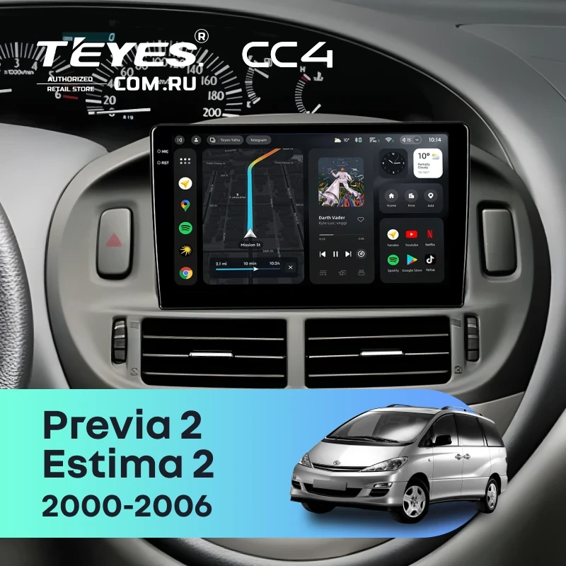 Штатная магнитола Teyes CC4 8/128 Toyota Previa 2 (2000-2006)